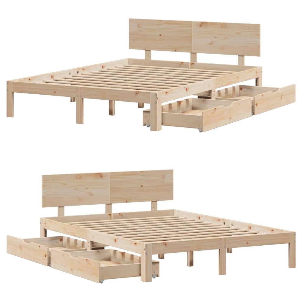 Sengeramme med skuffer 140x190 cm massivt fyrretræ