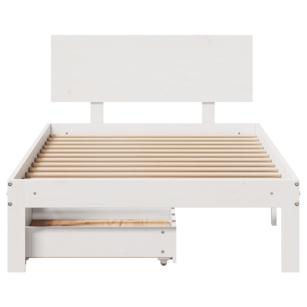 Sengeramme med skuffer 100x200 cm massivt fyrretræ hvid