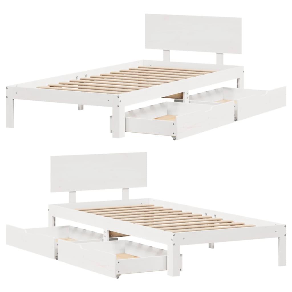 Sengeramme med skuffer 100x200 cm massivt fyrretræ hvid