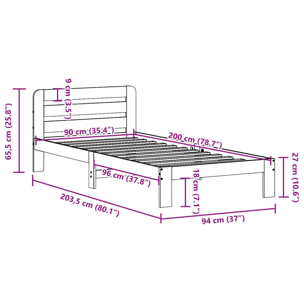 Sengeramme uden madras 90x200 cm massivt fyrretræ hvid
