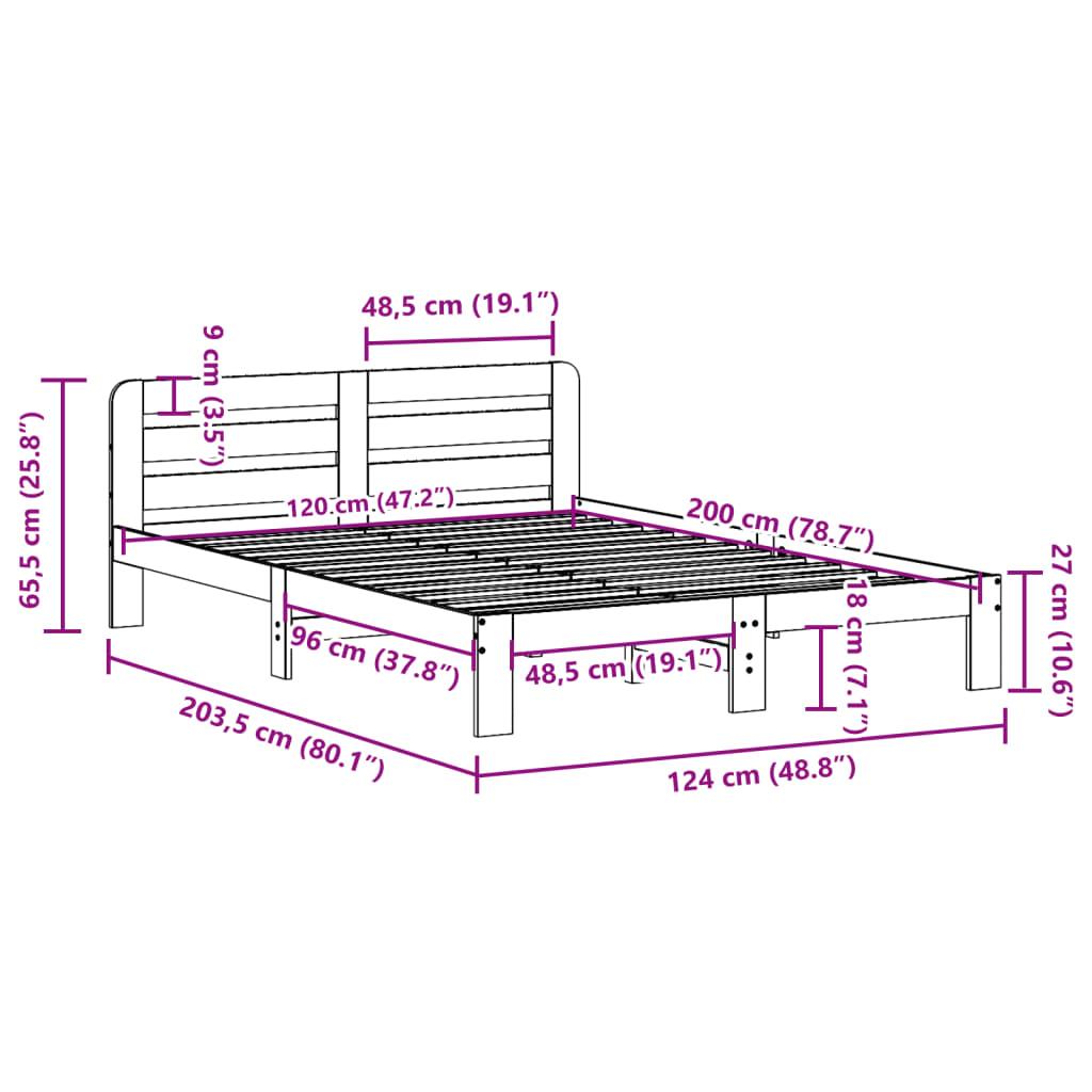 Sengeramme uden madras 120x200 cm massivt fyrretræ hvid