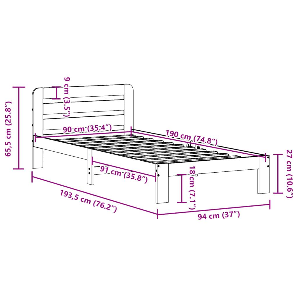 Sengeramme uden madras 90x190 cm massivt fyrretræ hvid