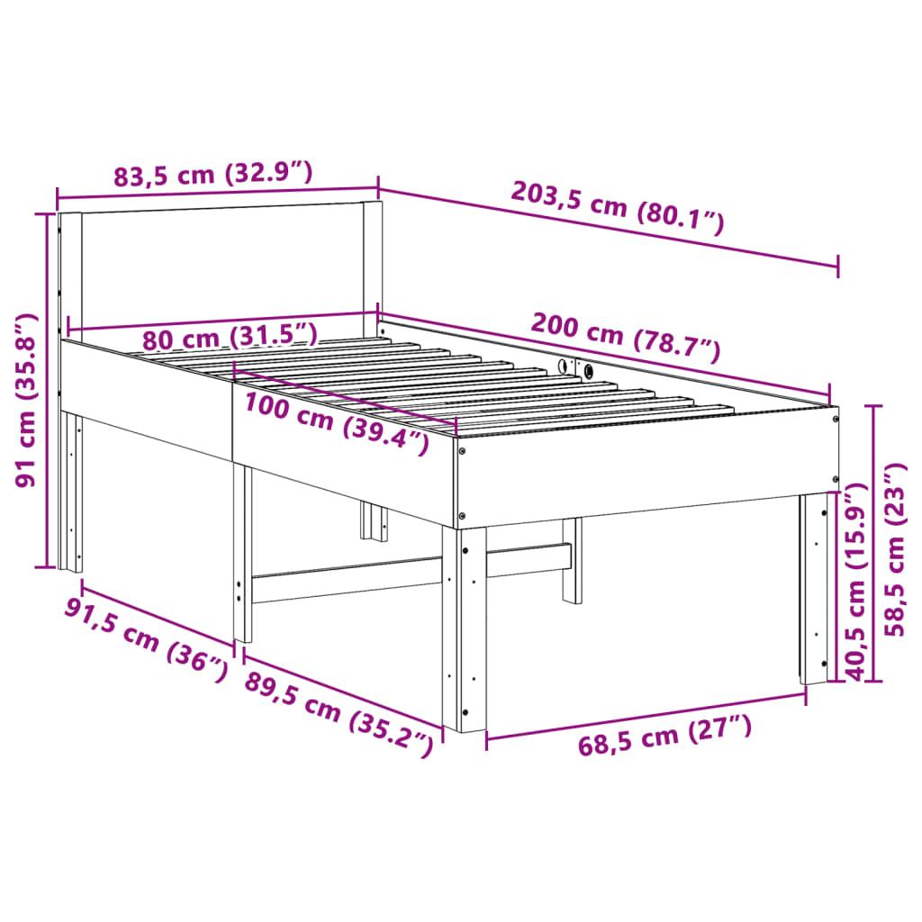 Sengeramme uden madras 80x200 cm massivt fyrretræ hvid