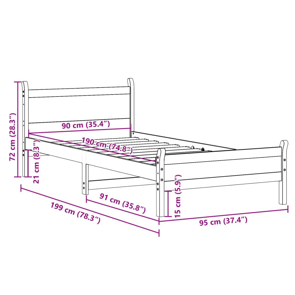 Sengeramme uden madras 90x190 cm massivt fyrretræ gyldenbrun