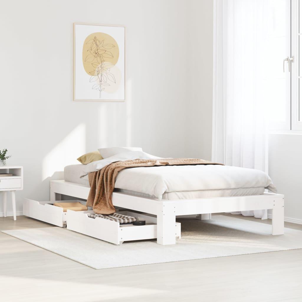 Sengeramme uden madras 75x190 cm massivt fyrretræ hvid