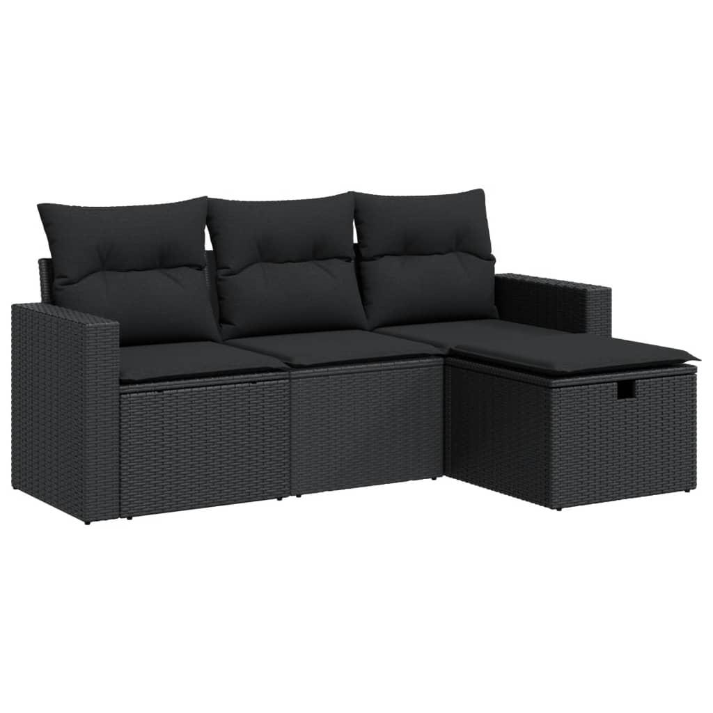 Sofasæt til haven 4 dele med hynder polyrattan sort
