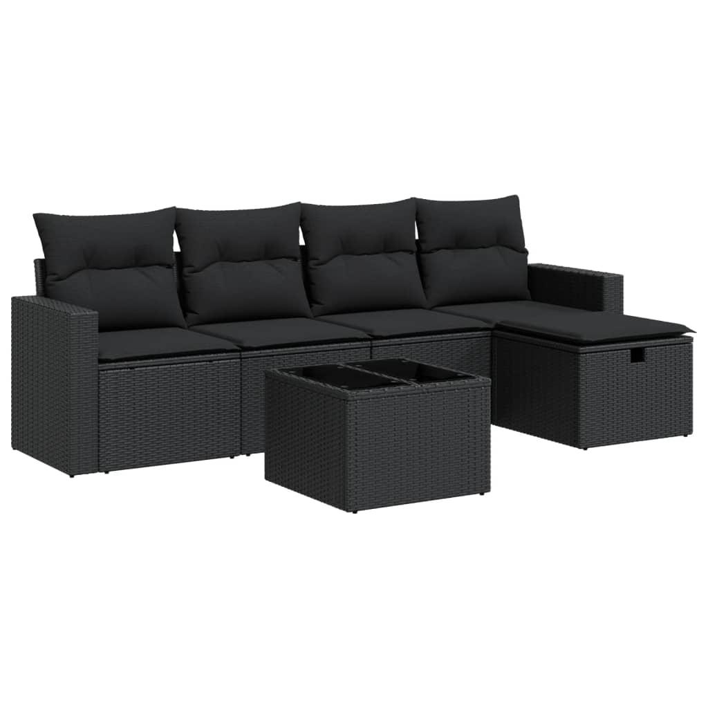 Sofasæt til haven 6 dele med hynder polyrattan sort