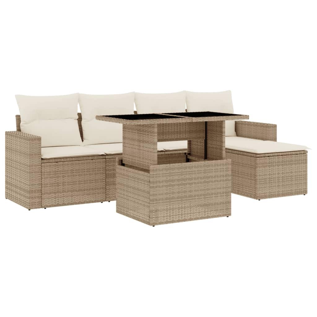 Sofasæt til haven 6 dele med hynder polyrattan beige