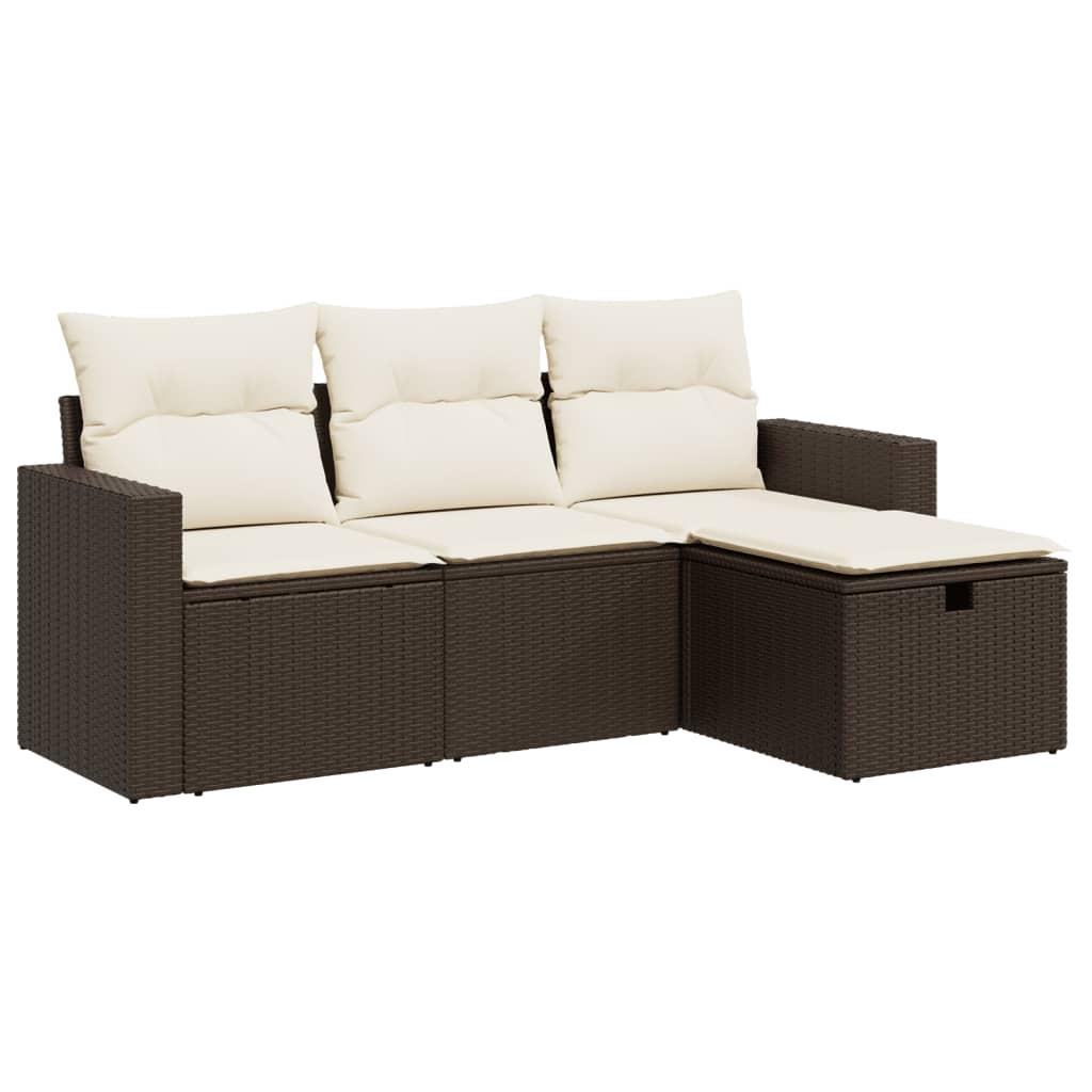 Sofasæt til haven 4 dele med hynder polyrattan brun