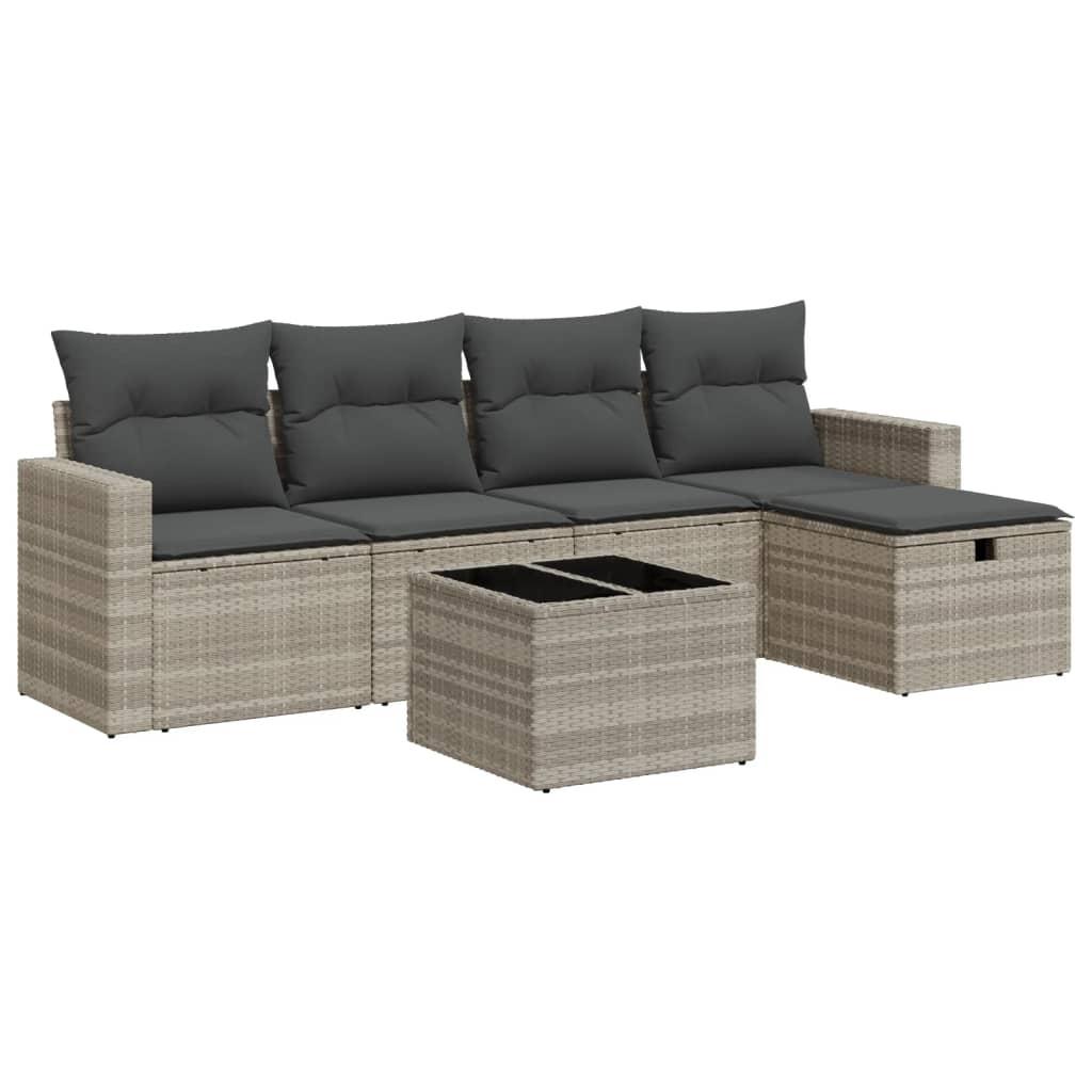 Sofasæt til haven 6 dele med hynder polyrattan lysegrå