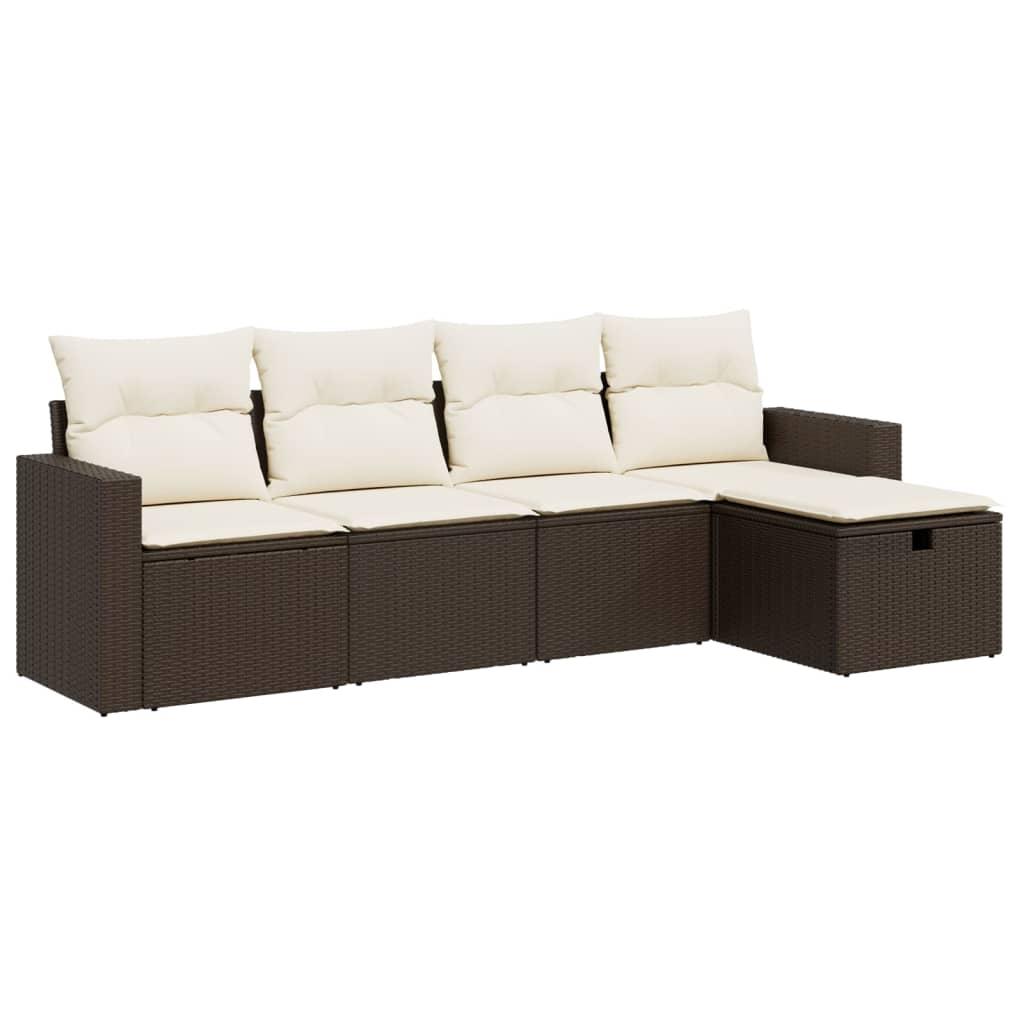 Sofasæt til haven 5 dele med hynder polyrattan brun