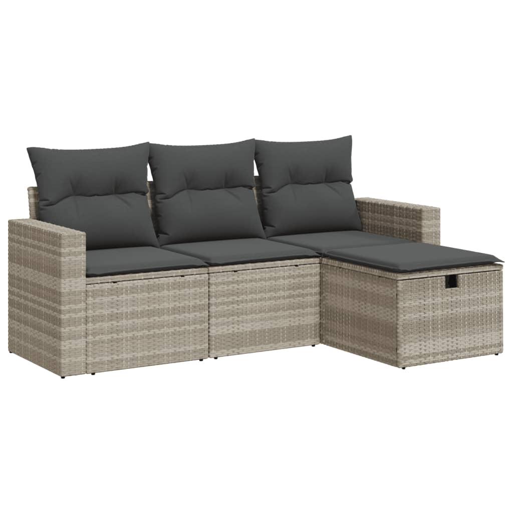 Sofasæt til haven 4 dele med hynder polyrattan lysegrå