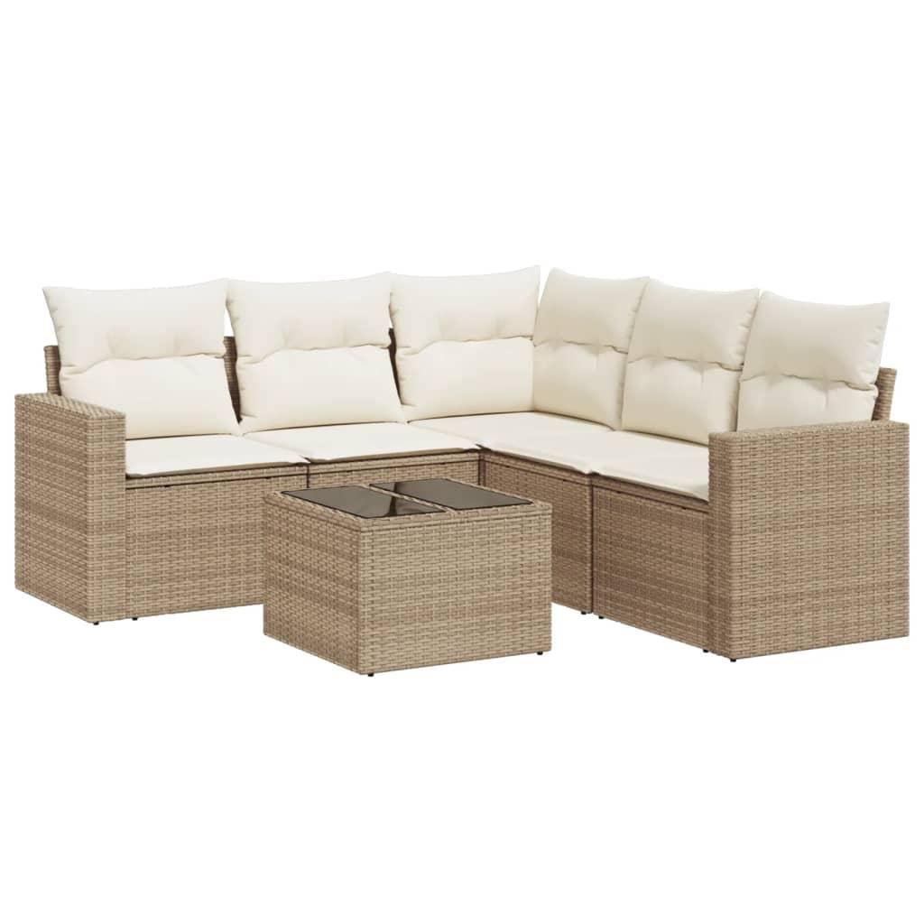 Sofasæt til haven 6 dele med hynder polyrattan beige