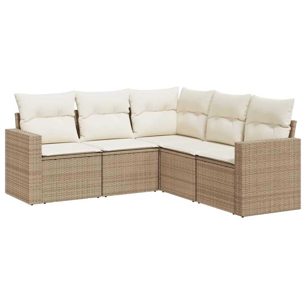 Sofasæt til haven 5 dele med hynder polyrattan beige