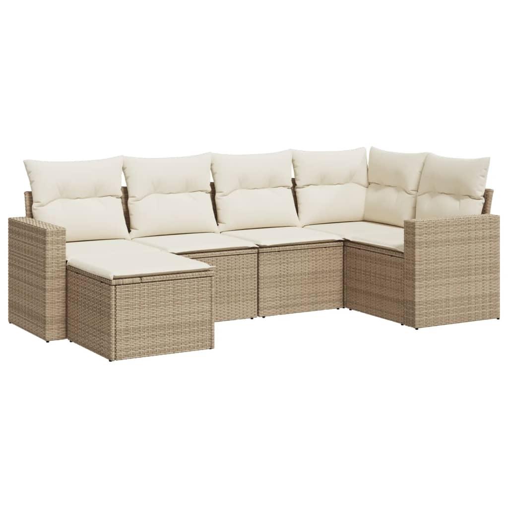 Sofasæt til haven 6 dele med hynder polyrattan beige