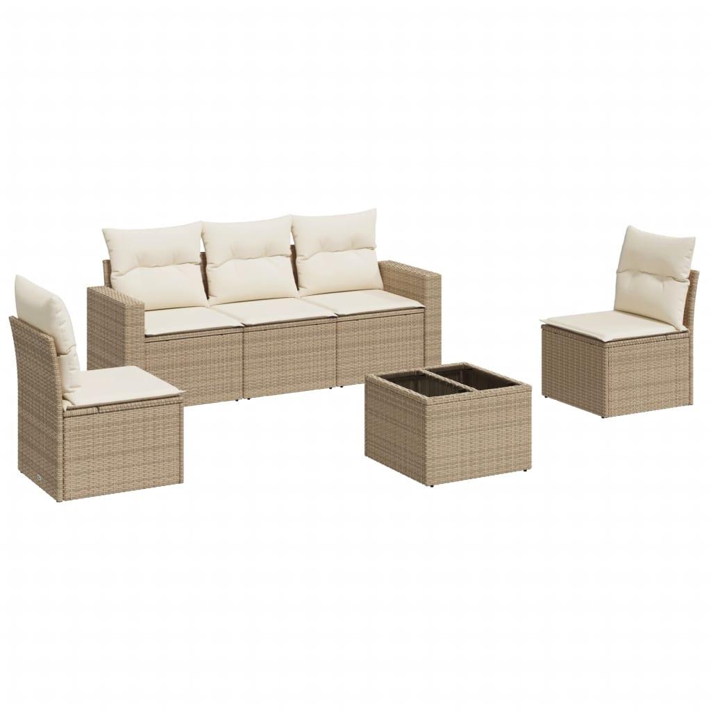 Sofasæt til haven 6 dele med hynder polyrattan beige