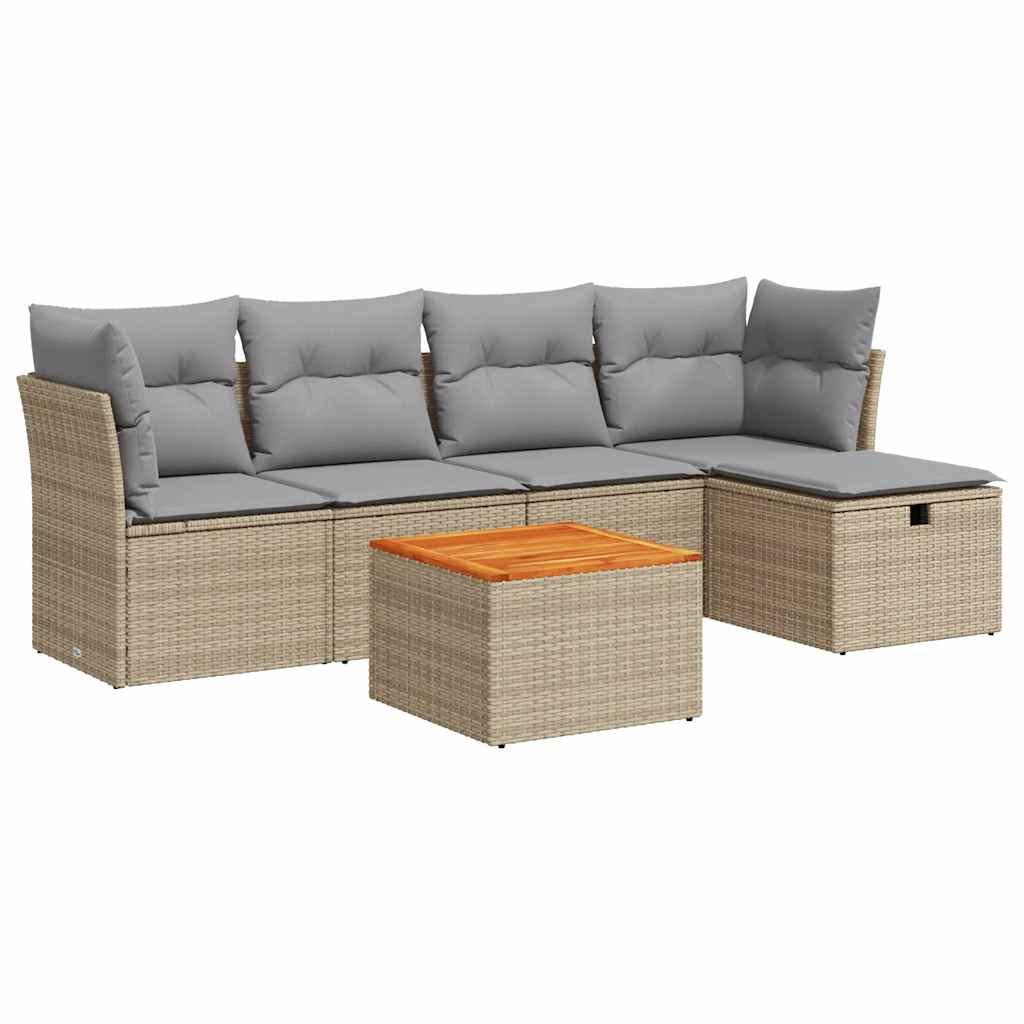 Sofasæt til haven 6 dele med hynder polyrattan beige