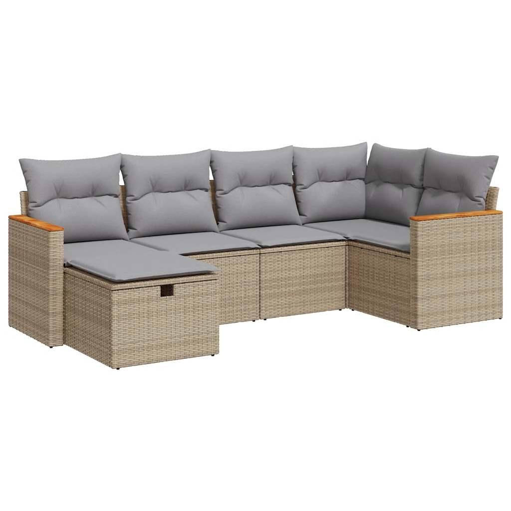 Sofasæt til haven 6 dele med hynder polyrattan beige