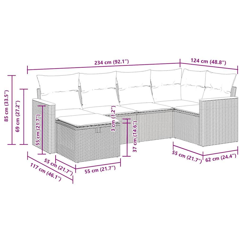 Sofasæt til haven 6 dele med hynder polyrattan beige