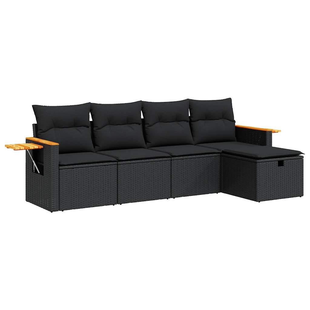 Sofasæt til haven 5 dele med hynder polyrattan sort