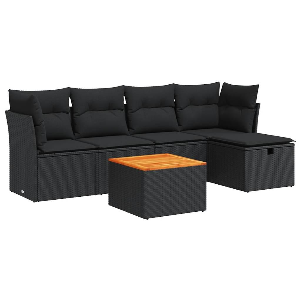 Sofasæt til haven 6 dele med hynder polyrattan sort