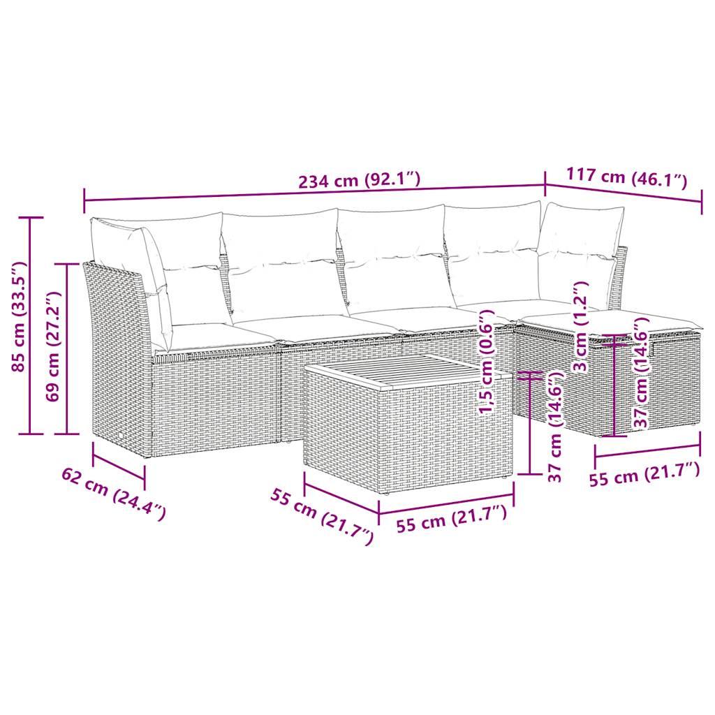 Sofasæt til haven 6 dele med hynder polyrattan sort