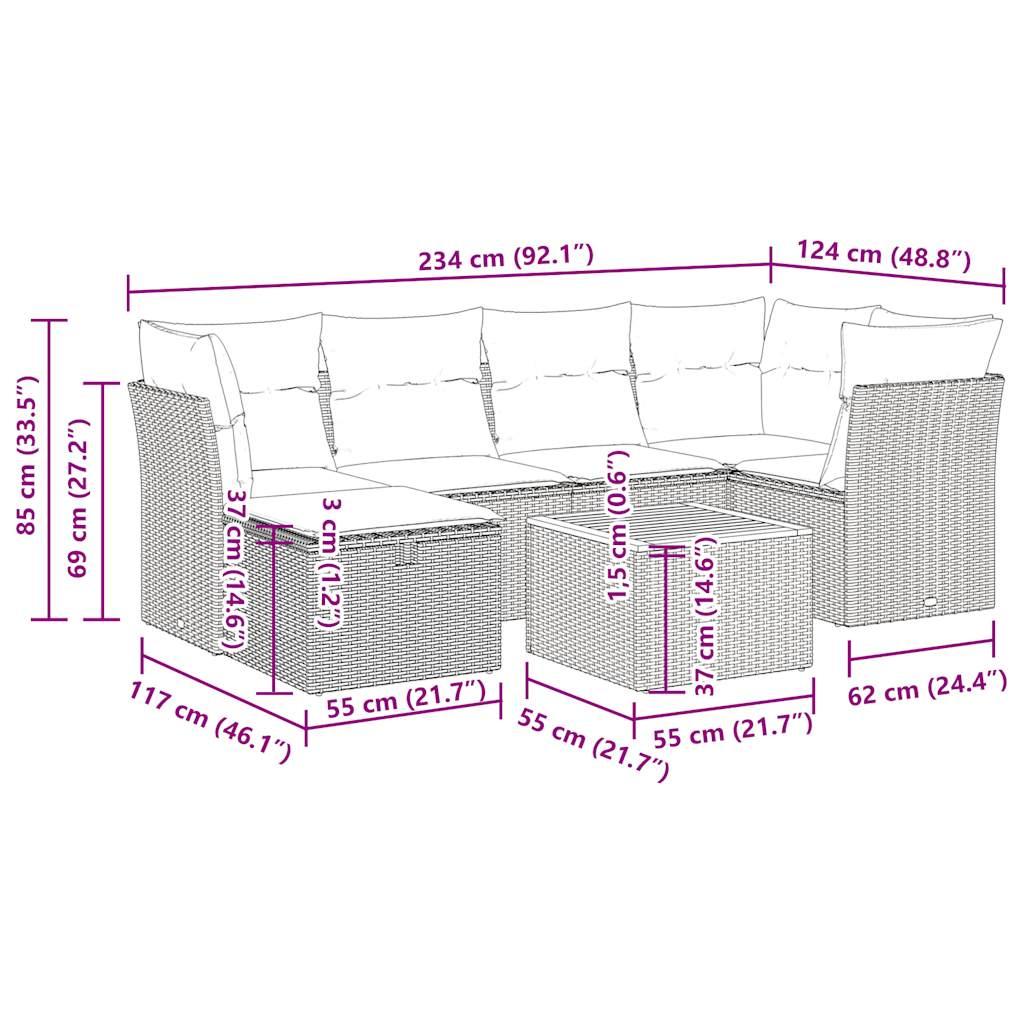 Sofasæt til haven 7 dele med hynder polyrattan sort