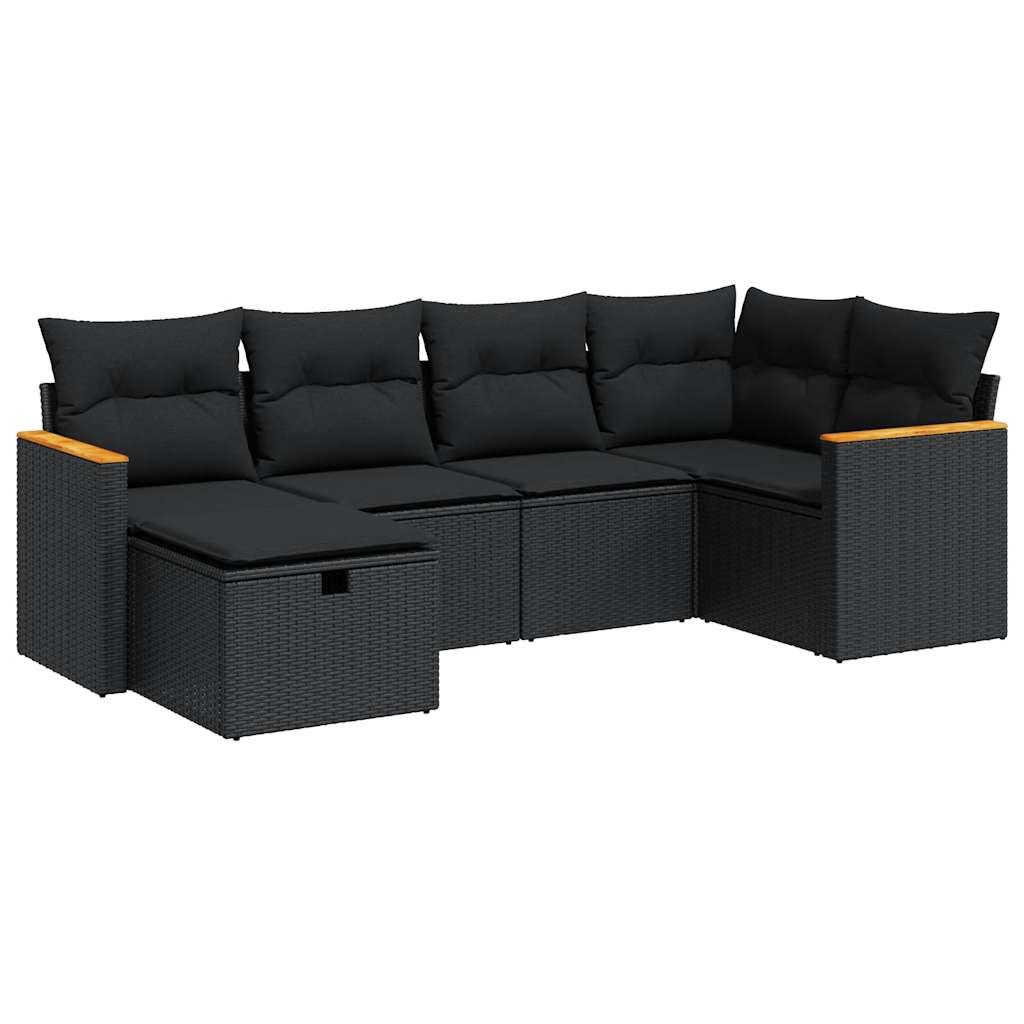 Sofasæt til haven 6 dele med hynder polyrattan sort