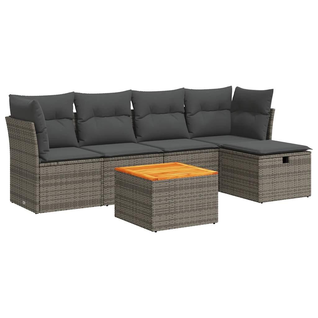 Sofasæt til haven 6 dele med hynder polyrattan grå