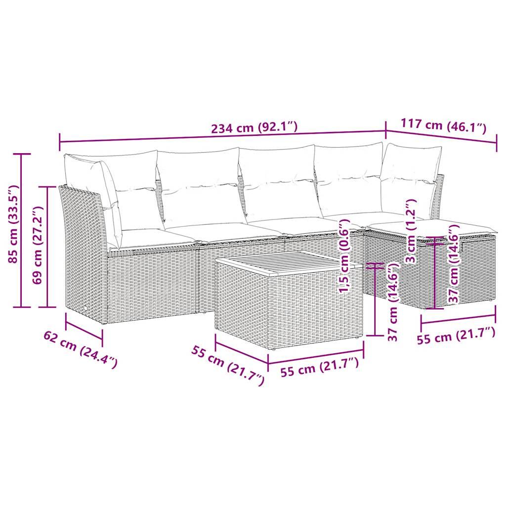 Sofasæt til haven 6 dele med hynder polyrattan grå