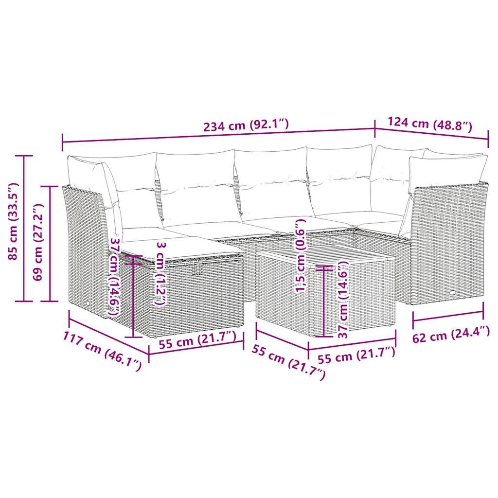 Sofasæt til haven 7 dele med hynder polyrattan beige