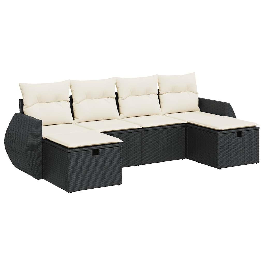 Sofasæt til haven 6 dele med hynder polyrattan sort