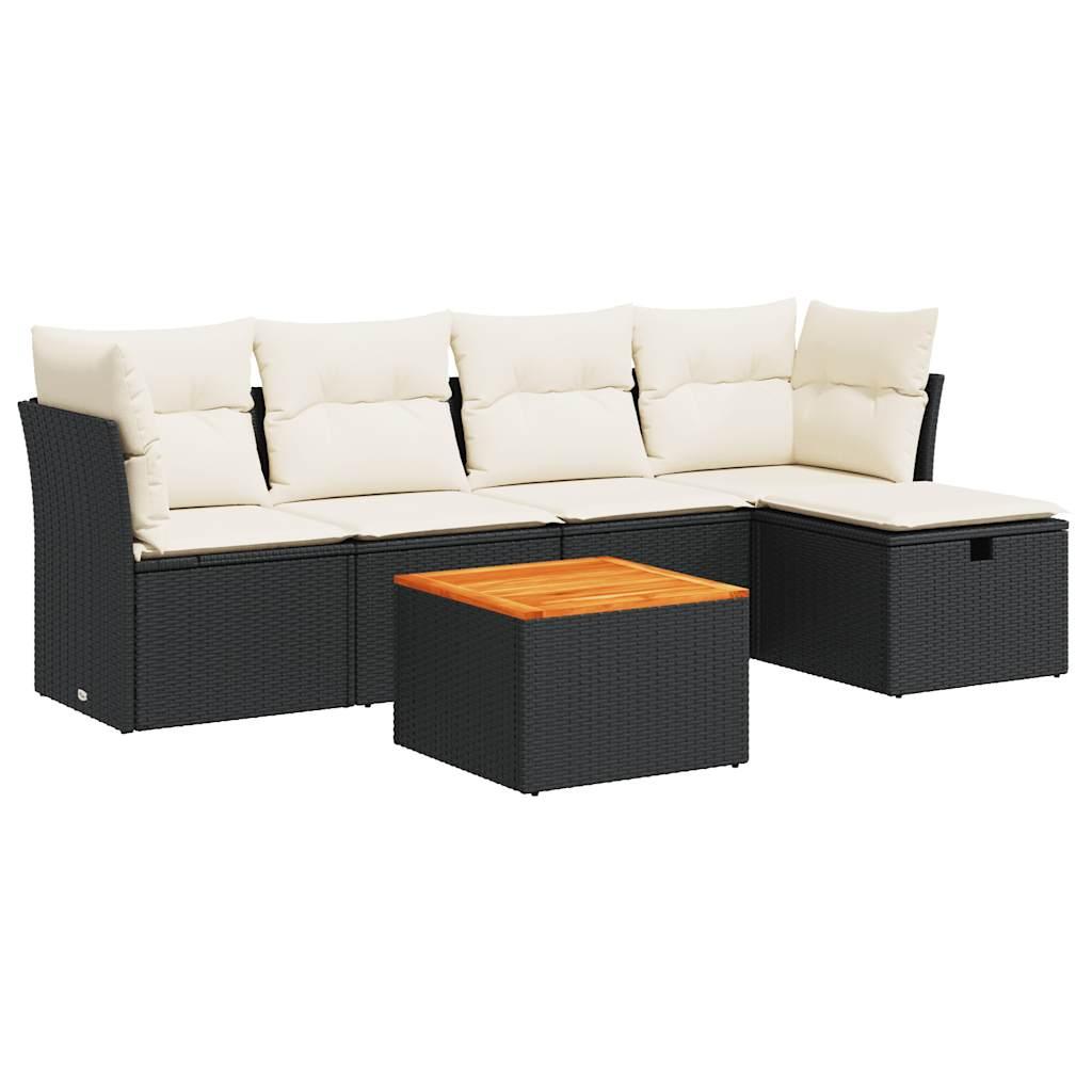Sofasæt til haven 6 dele med hynder polyrattan sort