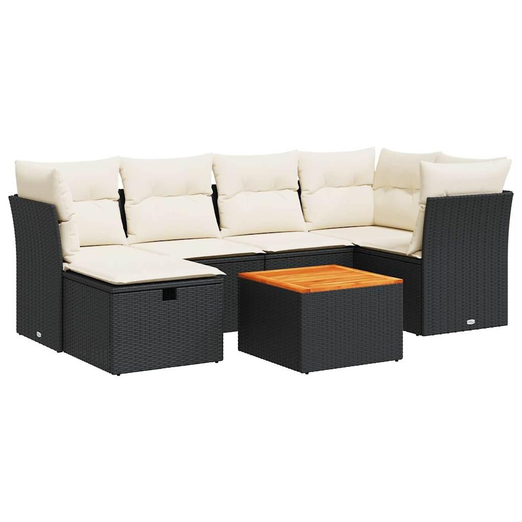 Sofasæt til haven 7 dele med hynder polyrattan sort