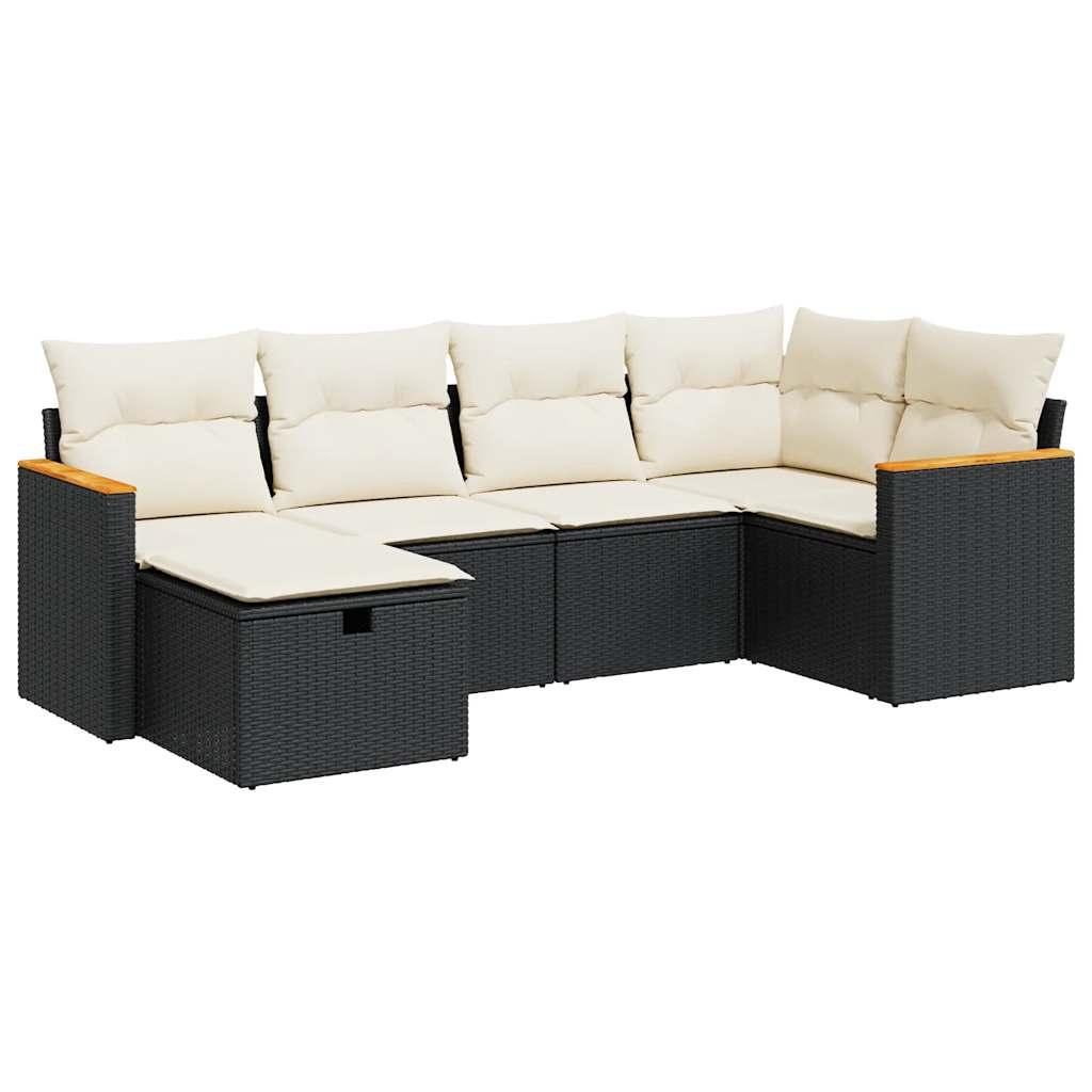 Sofasæt til haven 6 dele med hynder polyrattan sort