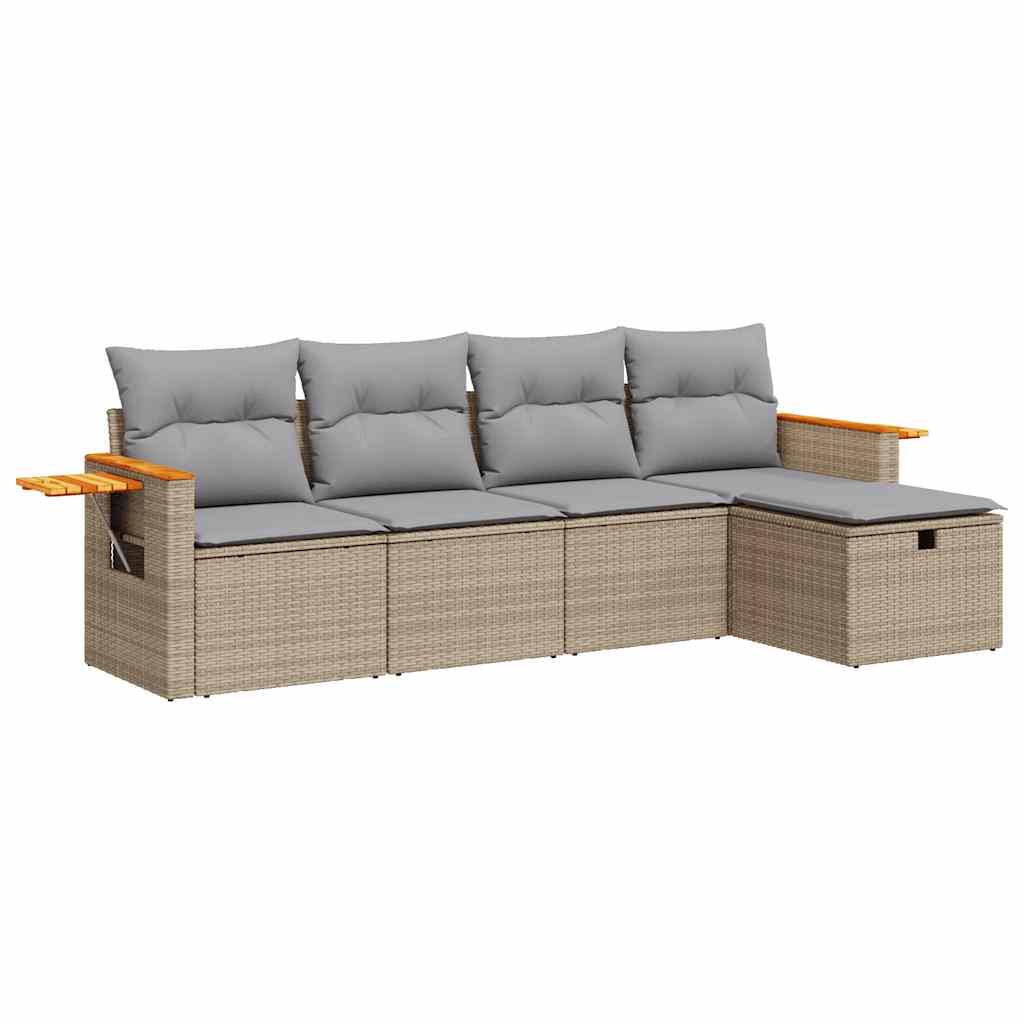 Sofasæt til haven 5 dele med hynder polyrattan beige