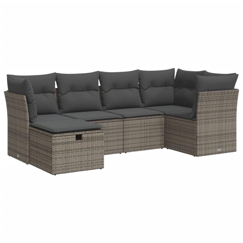 Sofasæt til haven 6 dele med hynder polyrattan grå