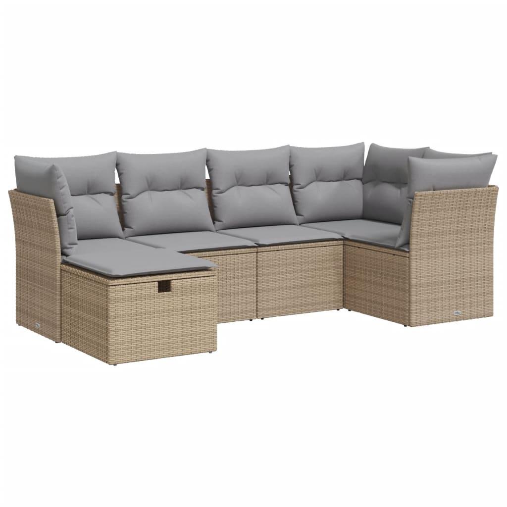 Sofasæt til haven 6 dele med hynder polyrattan beige