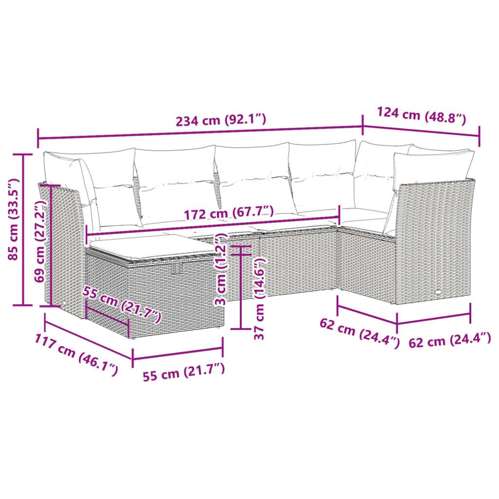 Sofasæt til haven 6 dele med hynder polyrattan beige
