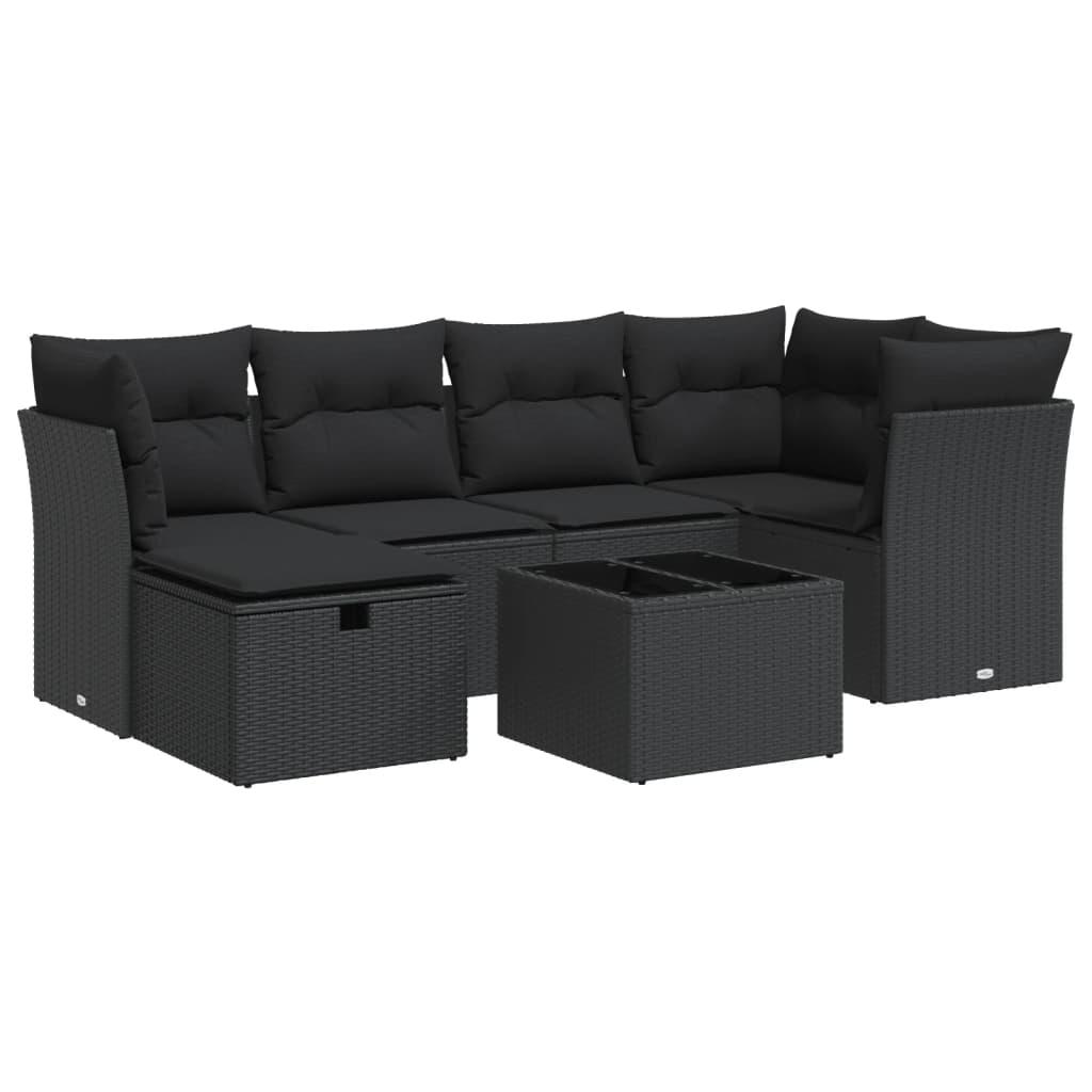Sofasæt til haven 7 dele med hynder polyrattan sort