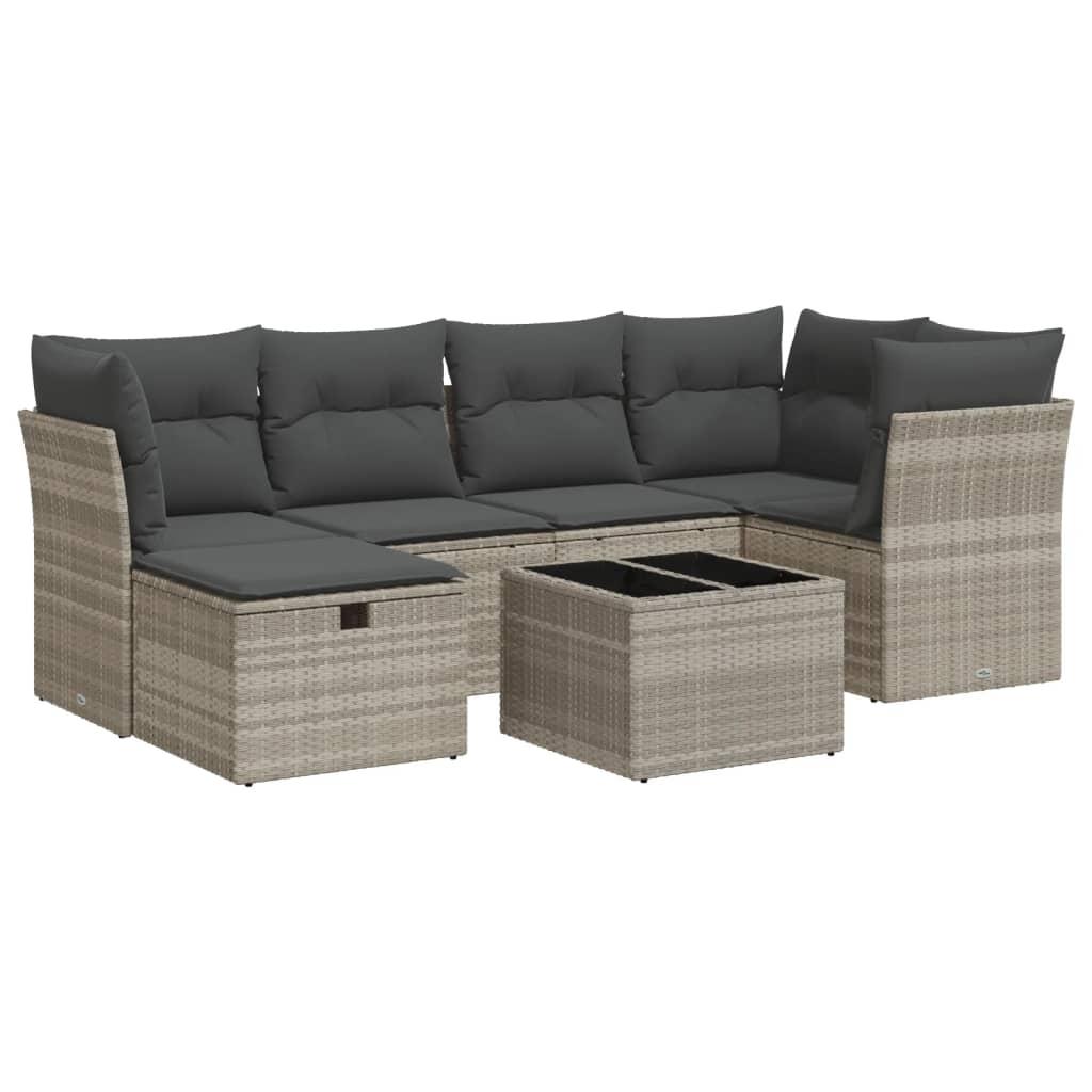 Sofasæt til haven 7 dele med hynder polyrattan lysegrå