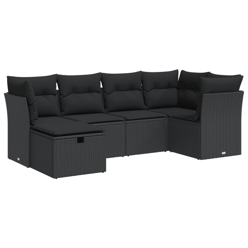 Sofasæt til haven 6 dele med hynder polyrattan sort