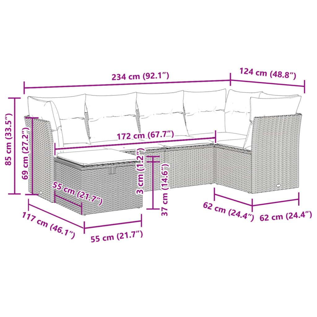 Sofasæt til haven 6 dele med hynder polyrattan sort