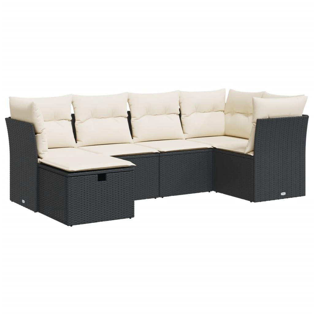 Sofasæt til haven 6 dele med hynder polyrattan sort