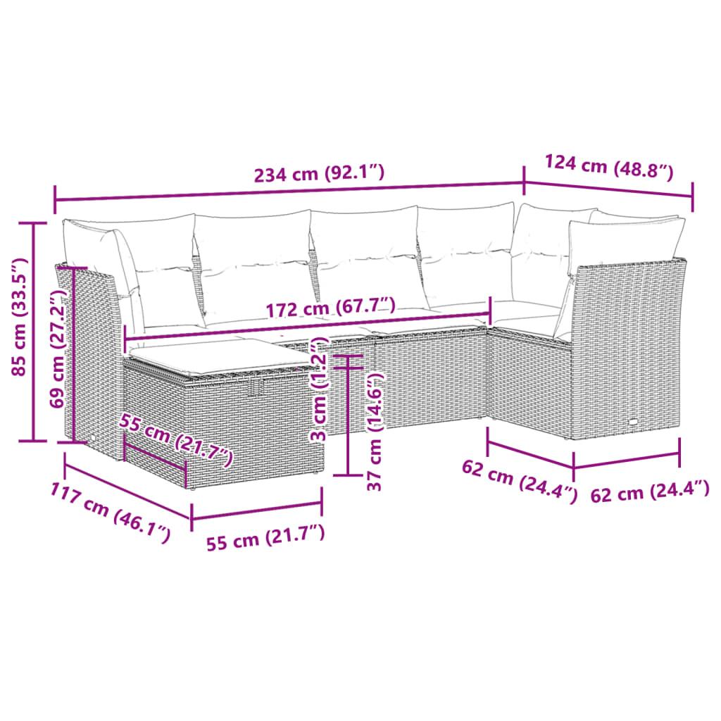Sofasæt til haven 6 dele med hynder polyrattan sort