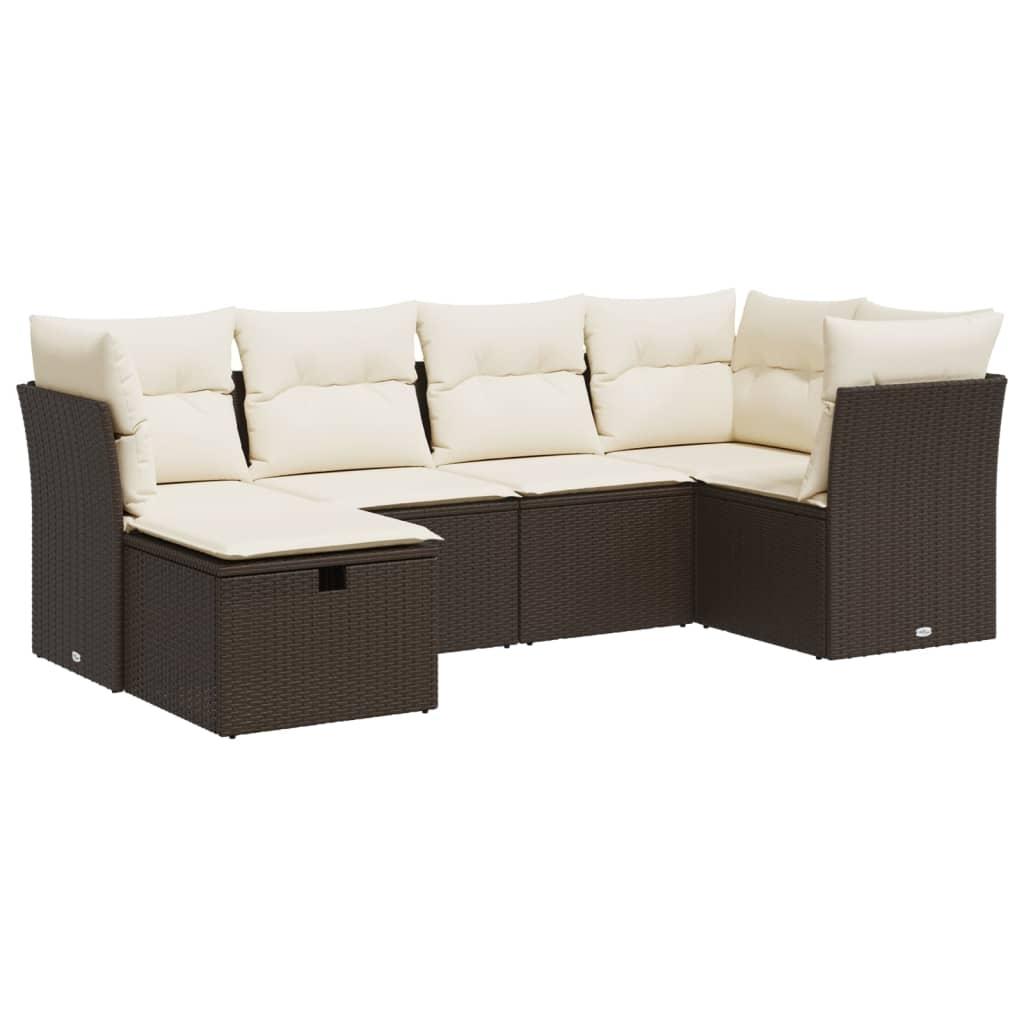 Sofasæt til haven 6 dele med hynder polyrattan brun