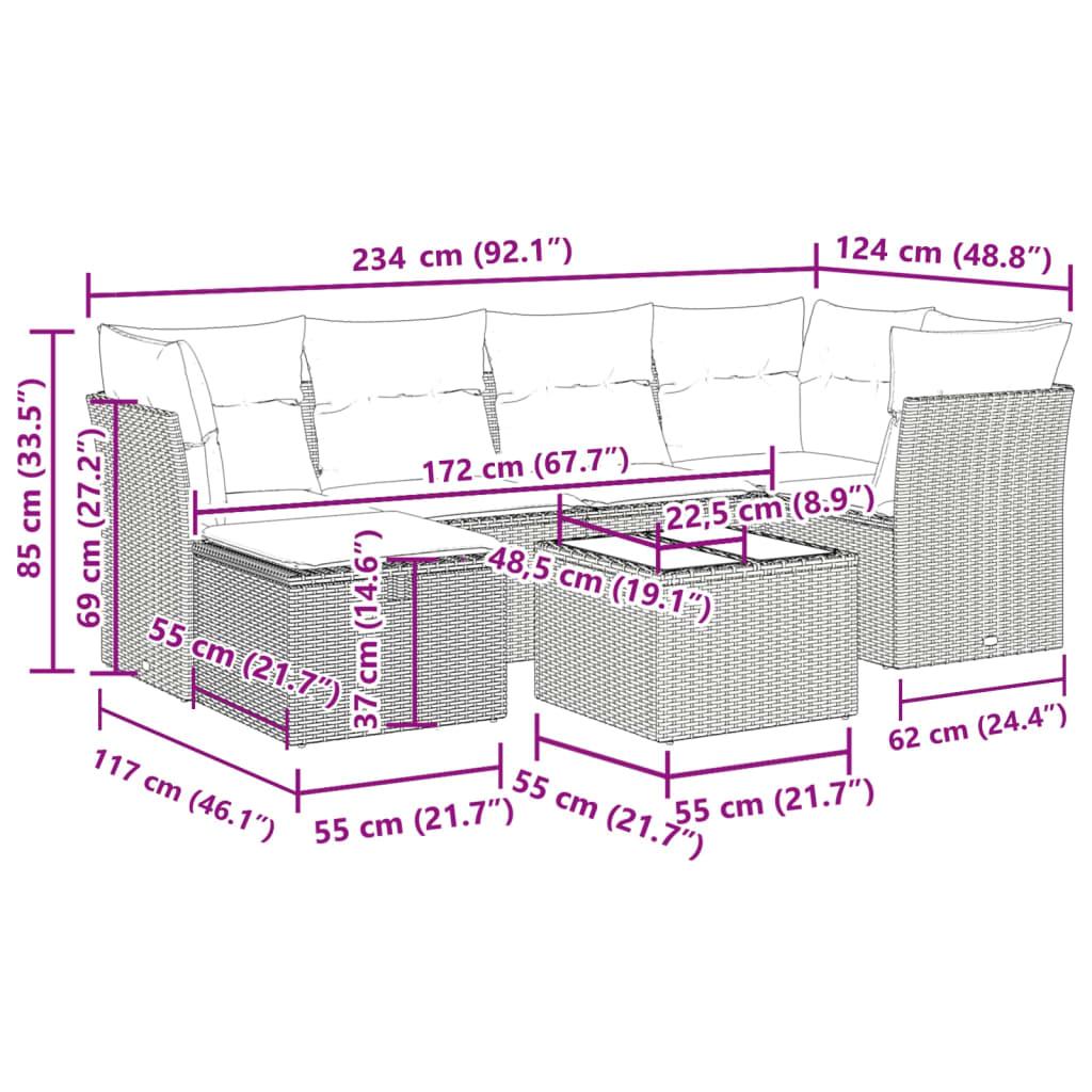Sofasæt til haven 7 dele med hynder polyrattan beige