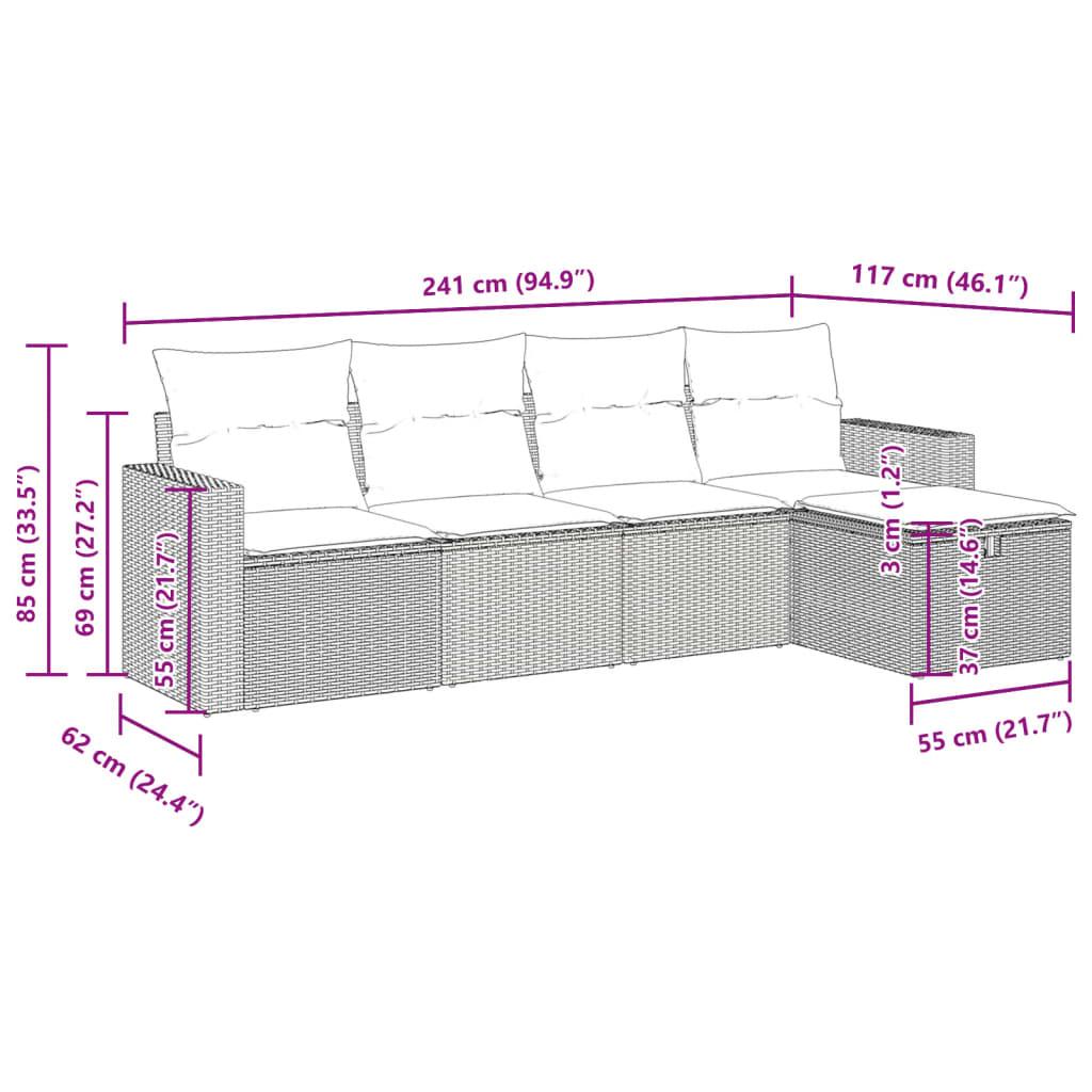 Sofasæt 5 dele med hynder polyrattan grå