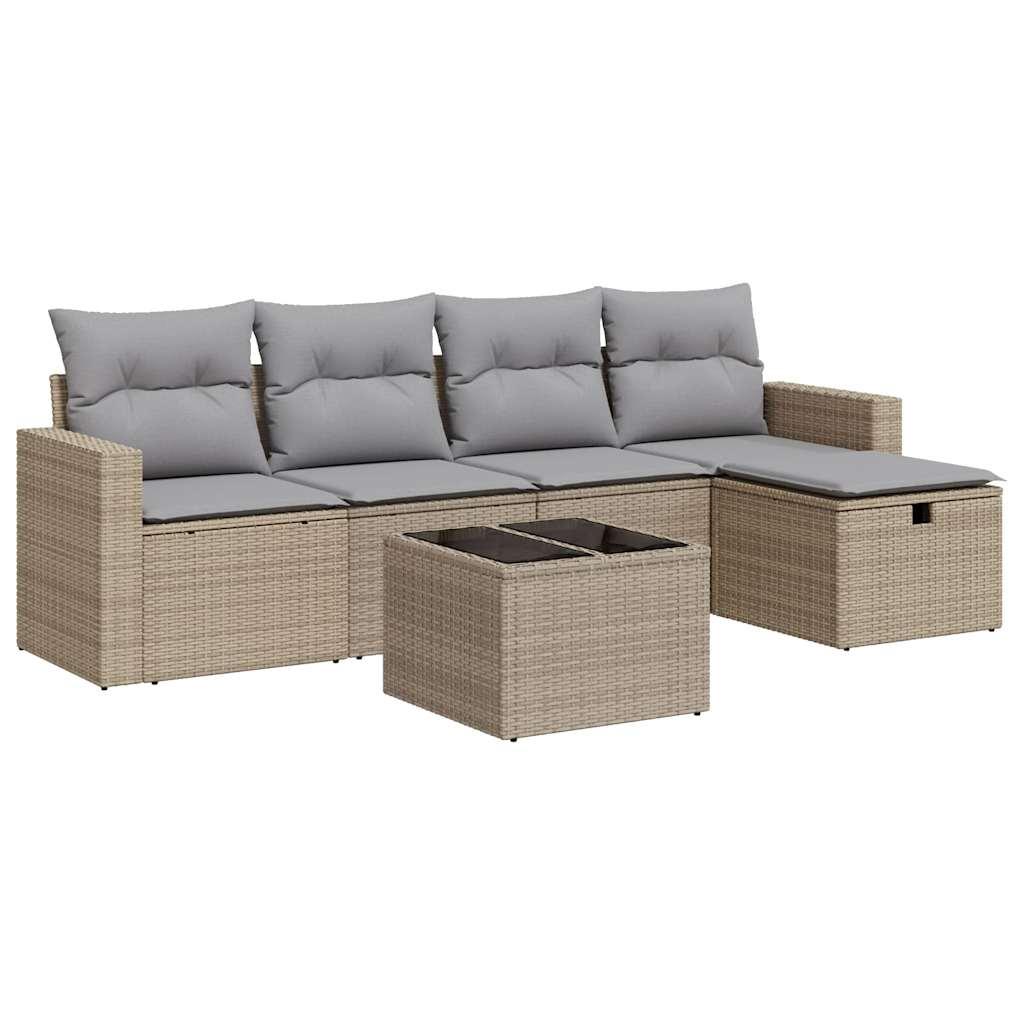 Sofasæt til haven 6 dele med hynder polyrattan beige