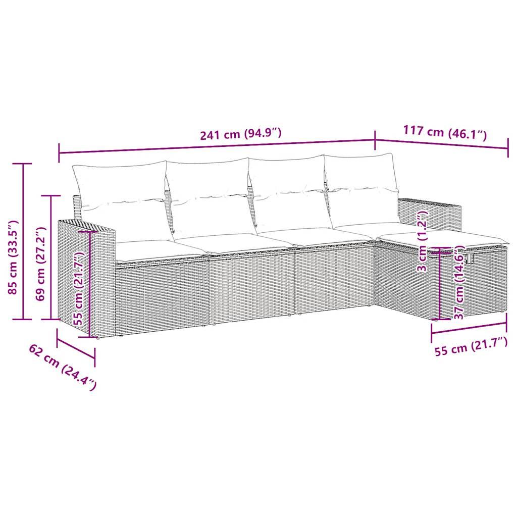 Sofasæt til haven 5 dele med hynder polyrattan beige